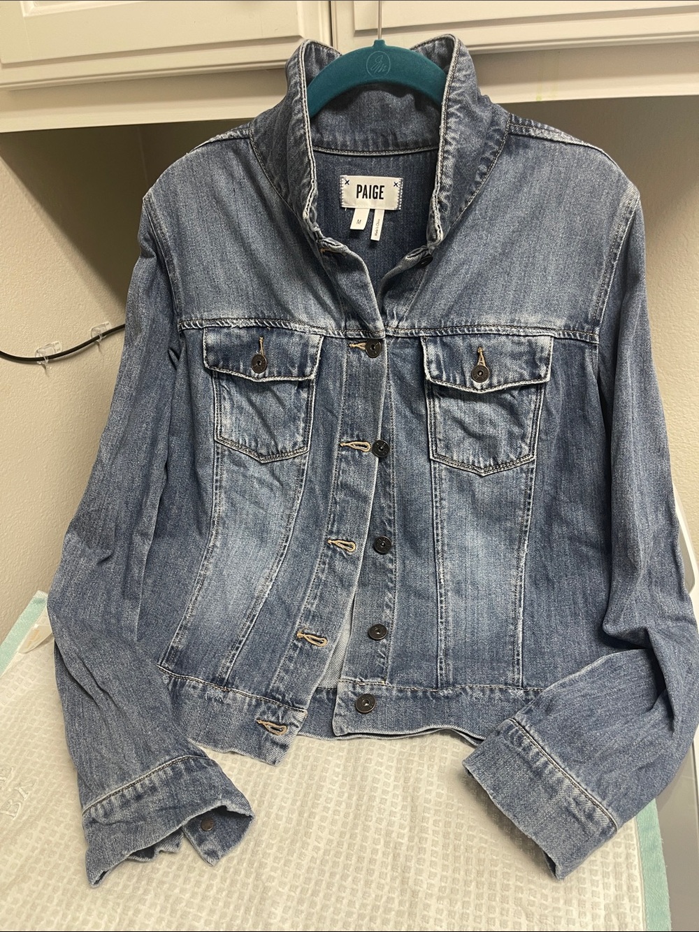 PAIGE Medium Wash Denim Jacket in Light Blue